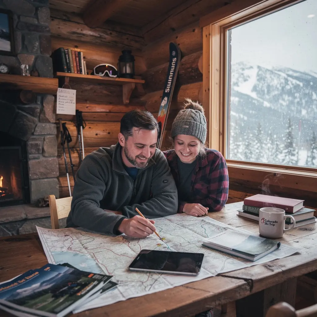 Группа туристов, изучающих маршрут на фоне местного пейзажа.